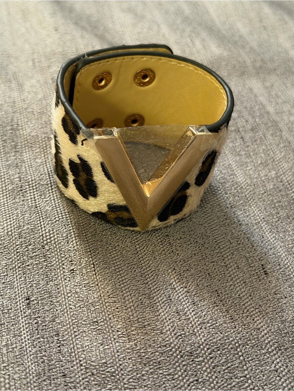 Leopard Print Wide Cuff Bracelet with Gold V Accent
